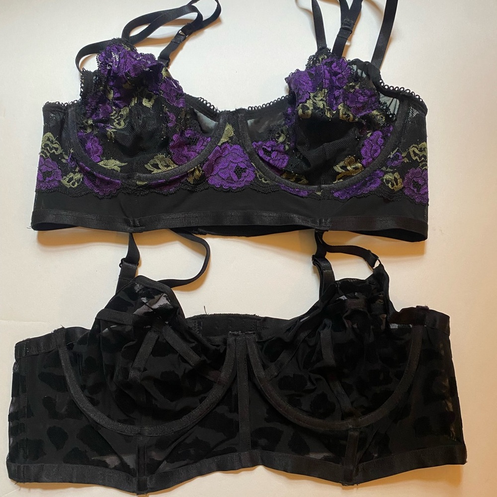 Torrid Elegant Black and Purple Lace Bralette Set Size 0X plus size